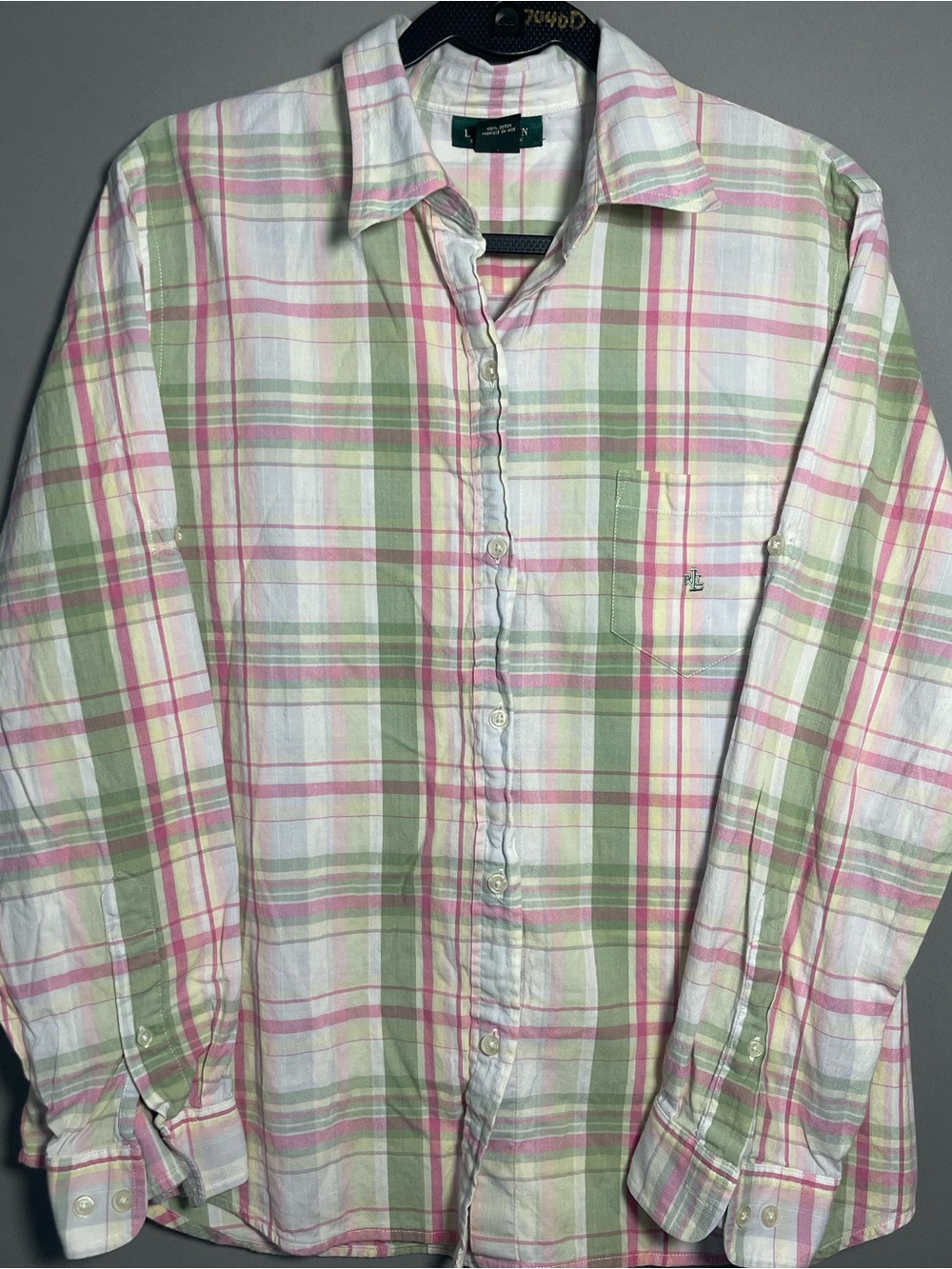 Lauren Ralph Lauren Women’s XL Pink Green Plaid Button Down Shirt